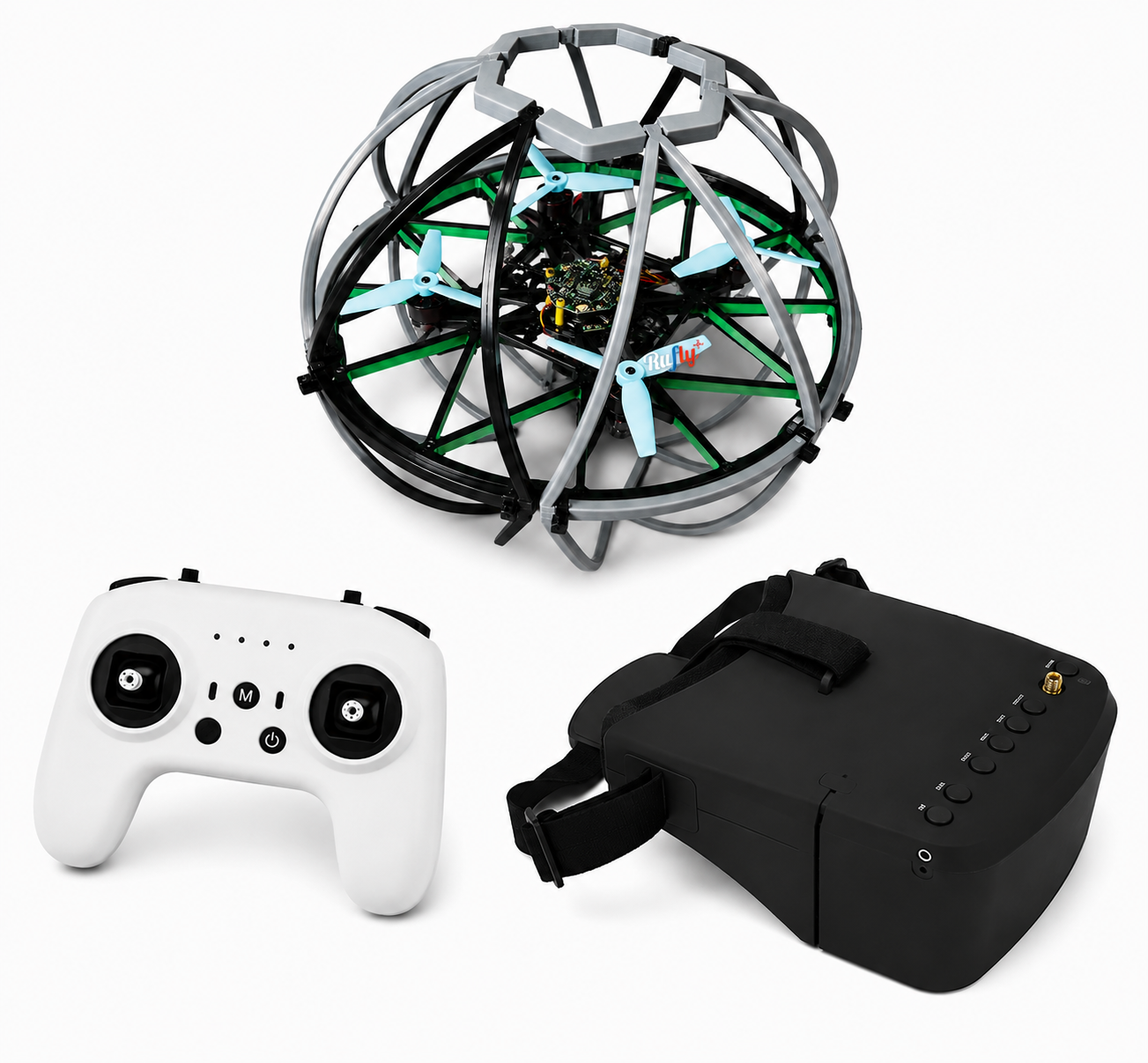Футбольный дрон «Rufly («Руфлай») M1 Сфера» в комплекте с пультом управления и FPV-шлемом